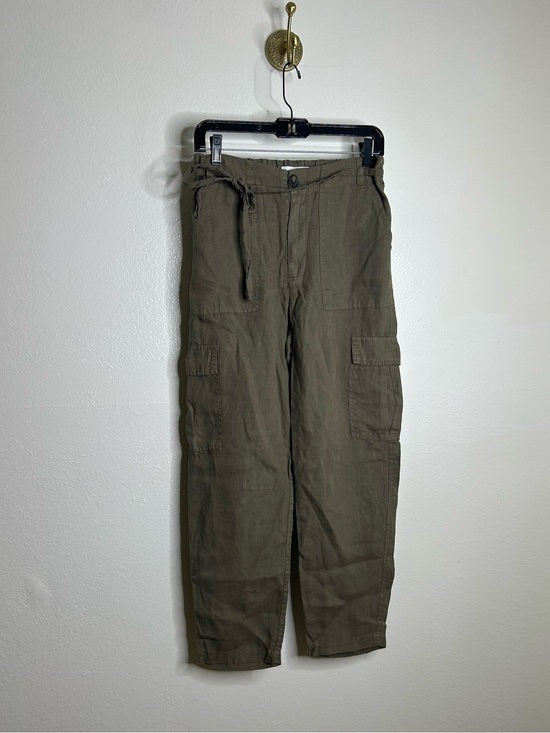 Michael Stars 100% Linen Army Green Cargo Style Straight Leg Trouser Pant