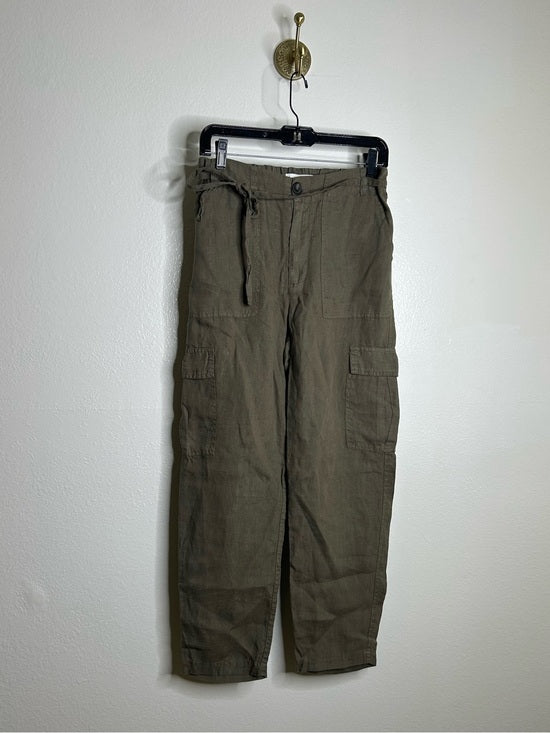 Michael Stars 100% Linen Army Green Cargo Style Straight Leg Trouser Pant