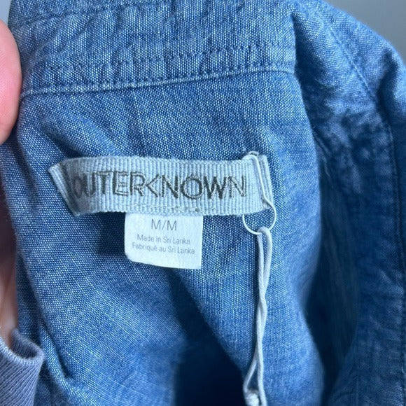 Outerknown 100% Organic Cotton Chambray Denim Collared Long Sleeve Blouse