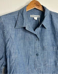 Outerknown 100% Organic Cotton Chambray Denim Collared Long Sleeve Blouse