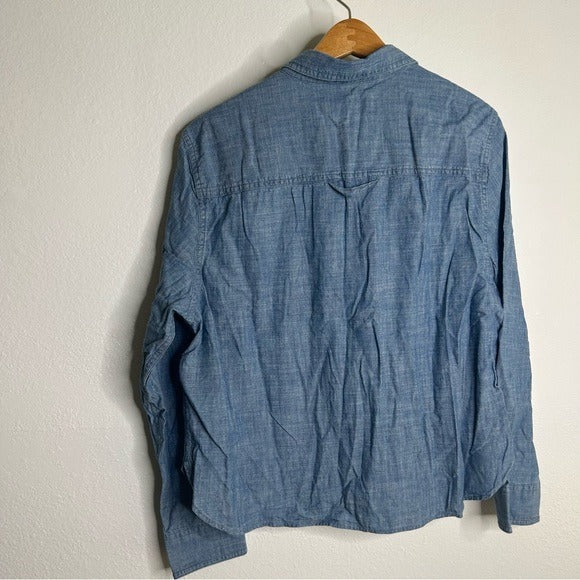 Outerknown 100% Organic Cotton Chambray Denim Collared Long Sleeve Blouse