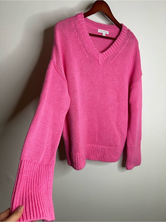 Banana Republic 100% Cotton Pink Textured Heavy Knit V - Neck Pullover Sweater
