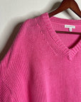 Banana Republic 100% Cotton Pink Textured Heavy Knit V - Neck Pullover Sweater