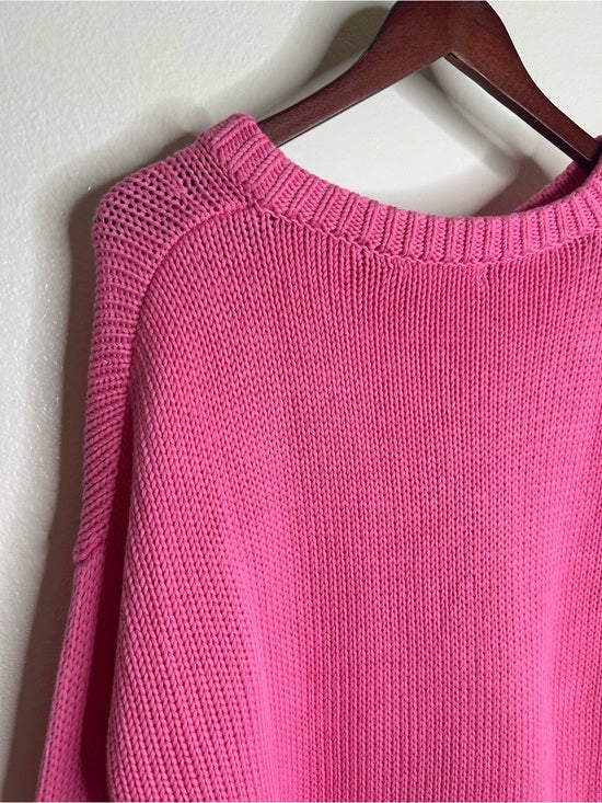Banana Republic 100% Cotton Pink Textured Heavy Knit V - Neck Pullover Sweater