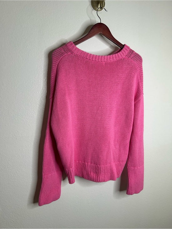 Banana Republic 100% Cotton Pink Textured Heavy Knit V - Neck Pullover Sweater