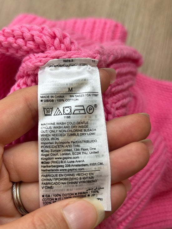 Banana Republic 100% Cotton Pink Textured Heavy Knit V - Neck Pullover Sweater
