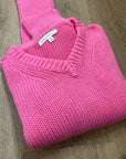Banana Republic 100% Cotton Pink Textured Heavy Knit V - Neck Pullover Sweater