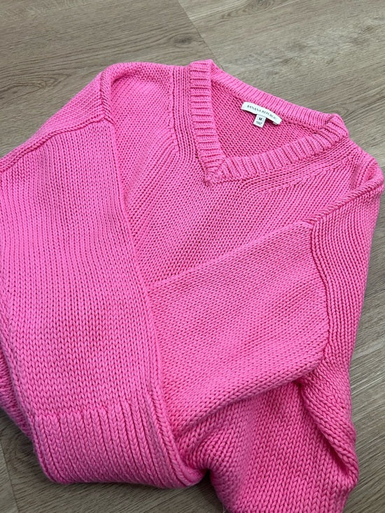 Banana Republic 100% Cotton Pink Textured Heavy Knit V - Neck Pullover Sweater