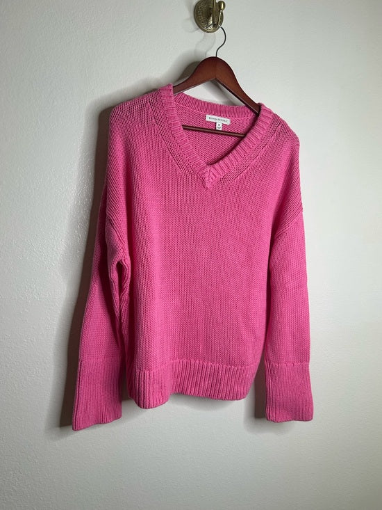 Banana Republic 100% Cotton Pink Textured Heavy Knit V - Neck Pullover Sweater