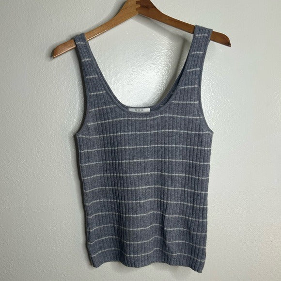One Grey Day Grey Striped Ribbed Knit Tank Top - Cashmere