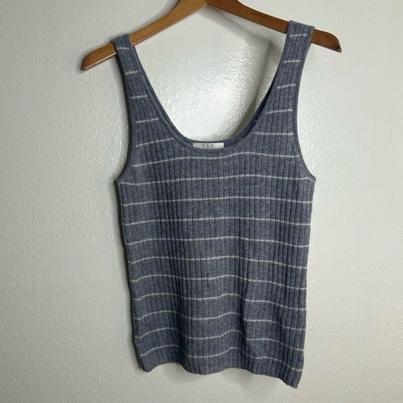 One Grey Day Grey Striped Ribbed Knit Tank Top - Cashmere