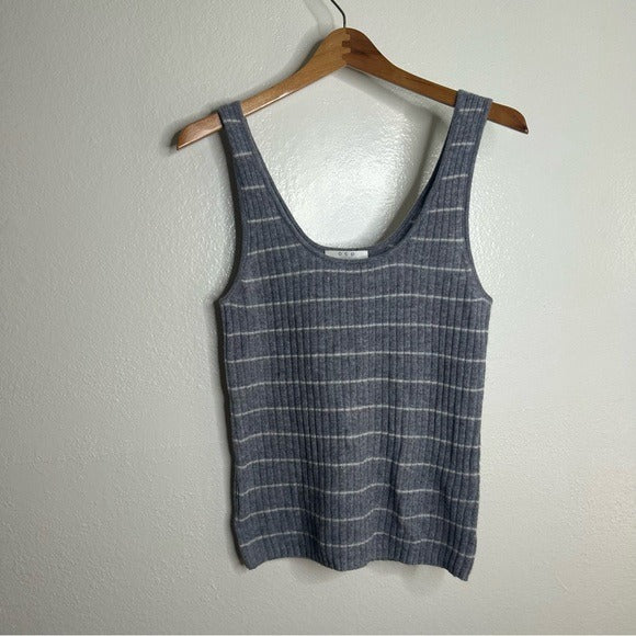 Grey Striped Ribbed Knit Tank Top