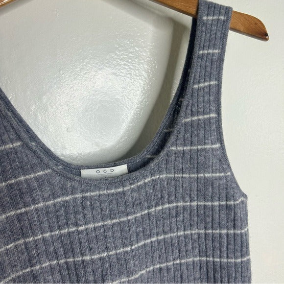 Grey Striped Ribbed Knit Tank Top