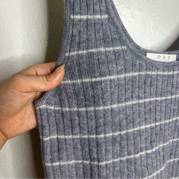 Grey Striped Ribbed Knit Tank Top