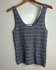 Grey Striped Ribbed Knit Tank Top