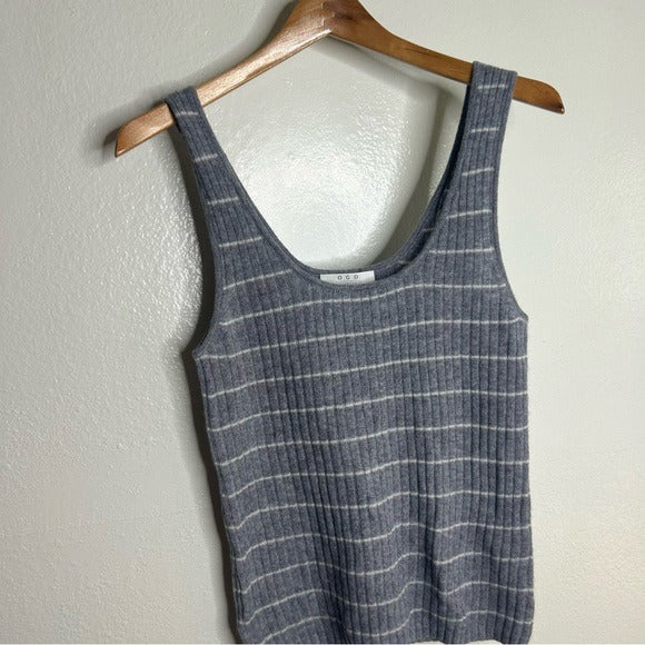 One Grey Day Grey Striped Ribbed Knit Tank Top - Cashmere