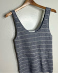 Grey Striped Ribbed Knit Tank Top