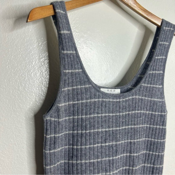One Grey Day Grey Striped Ribbed Knit Tank Top - Cashmere