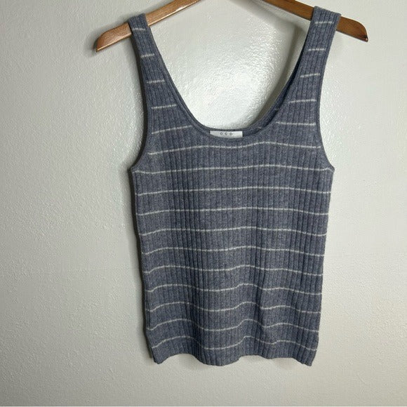 One Grey Day Grey Striped Ribbed Knit Tank Top - Cashmere