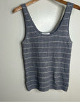 Grey Striped Ribbed Knit Tank Top