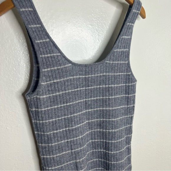 Grey Striped Ribbed Knit Tank Top