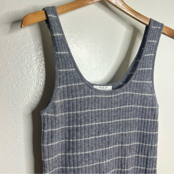 Grey Striped Ribbed Knit Tank Top