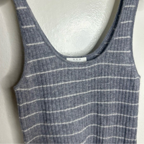Grey Striped Ribbed Knit Tank Top