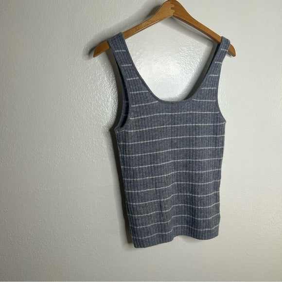 Grey Striped Ribbed Knit Tank Top