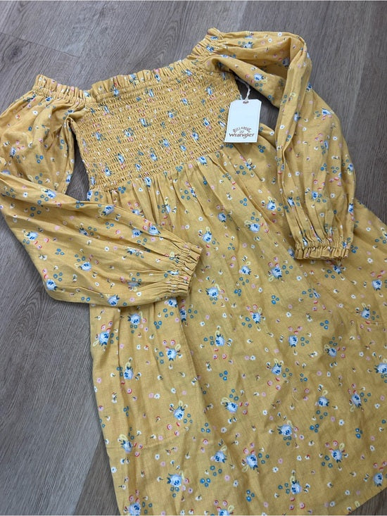 Billabong Billabong x Wrangler Cotton Linen Yellow Floral Smocked Puff Sleeve Mini Dress - Cotton, Linen