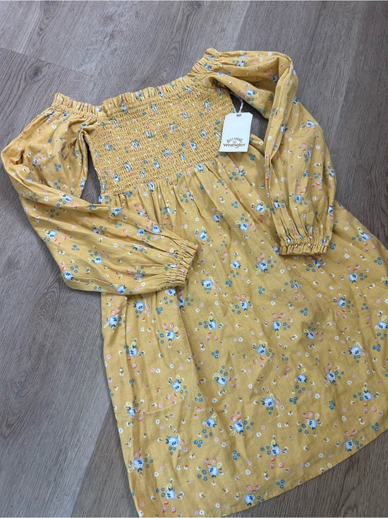 Billabong Billabong x Wrangler Cotton Linen Yellow Floral Smocked Puff Sleeve Mini Dress - Cotton, Linen