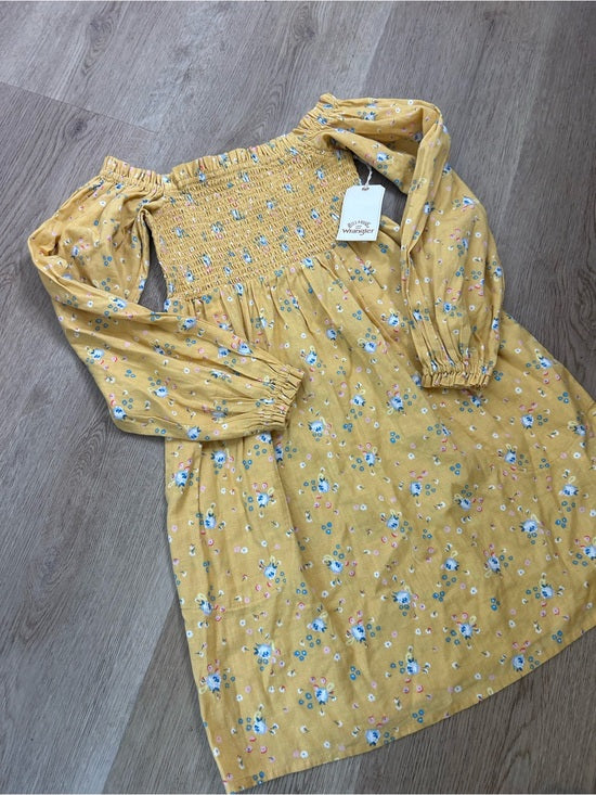 Billabong Billabong x Wrangler Cotton Linen Yellow Floral Smocked Puff Sleeve Mini Dress - Cotton, Linen