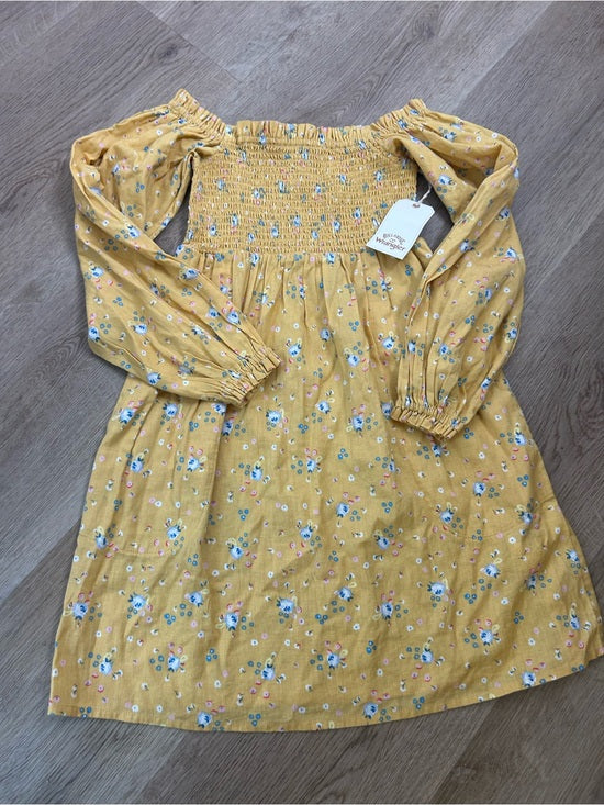 Billabong Billabong x Wrangler Cotton Linen Yellow Floral Smocked Puff Sleeve Mini Dress - Cotton, Linen