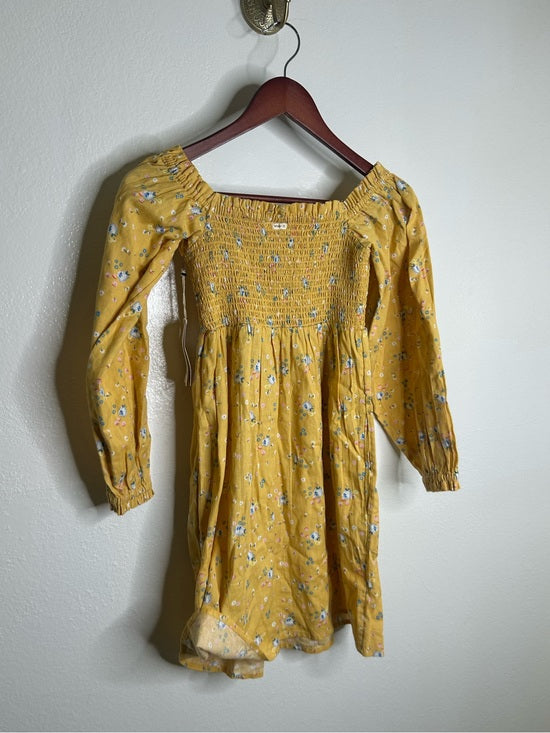 Billabong x Wrangler Cotton Linen Yellow Floral Smocked Puff Sleeve Mini Dress
