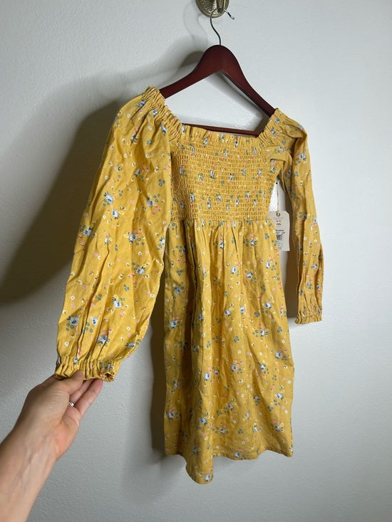 Billabong x Wrangler Cotton Linen Yellow Floral Smocked Puff Sleeve Mini Dress