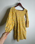 Billabong x Wrangler Cotton Linen Yellow Floral Smocked Puff Sleeve Mini Dress
