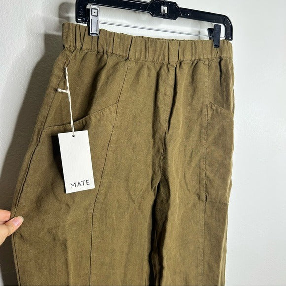 MATE the Label MATE The Label 100% Linen High Waisted Front Pocket Straight Leg Green Pant - Linen