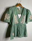 Ex Voto 100% Cotton Chloe Short Sleeve Blouse in Green
