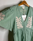 Ex Voto 100% Cotton Chloe Short Sleeve Blouse in Green