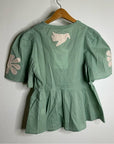Ex Voto 100% Cotton Chloe Short Sleeve Blouse in Green