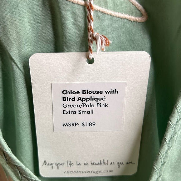 Ex Voto 100% Cotton Chloe Short Sleeve Blouse in Green