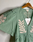 Ex Voto 100% Cotton Chloe Short Sleeve Blouse in Green