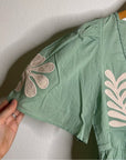 Ex Voto 100% Cotton Chloe Short Sleeve Blouse in Green