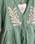 Ex Voto 100% Cotton Chloe Short Sleeve Blouse in Green