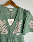 Ex Voto 100% Cotton Chloe Short Sleeve Blouse in Green