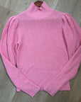 FRAME Wool Cashmere Puff Sleeve Turtleneck Sweater in Spanish Pink
