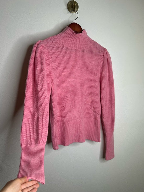 FRAME Wool Cashmere Puff Sleeve Turtleneck Sweater in Spanish Pink