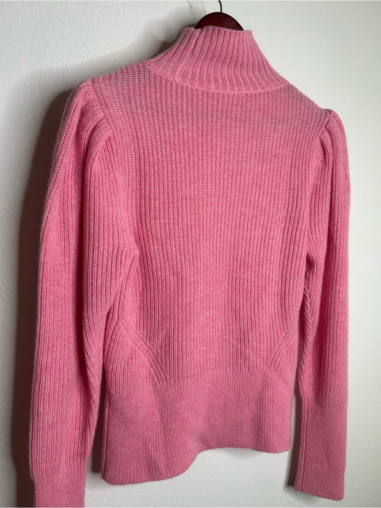 FRAME Wool Cashmere Puff Sleeve Turtleneck Sweater in Spanish Pink