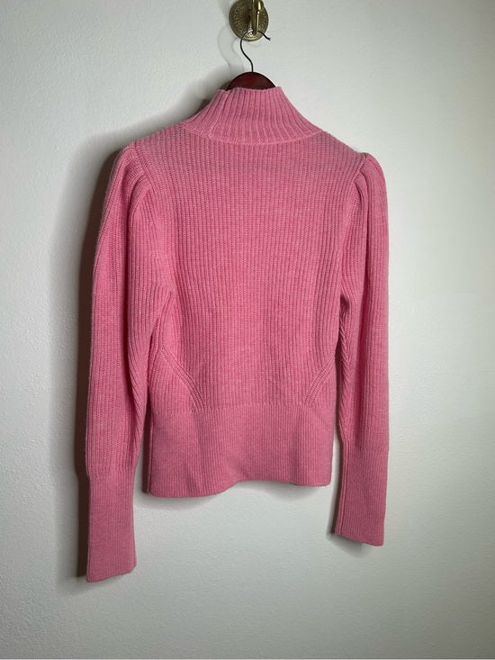 FRAME Wool Cashmere Puff Sleeve Turtleneck Sweater in Spanish Pink