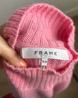 FRAME Wool Cashmere Puff Sleeve Turtleneck Sweater in Spanish Pink