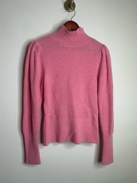 FRAME Wool Cashmere Puff Sleeve Turtleneck Sweater in Spanish Pink